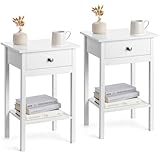 CHRISTOW Pair of White Bedside Table With Shelf & Drawer Bedroom Nightstand 60cm x 40cm x 30cm