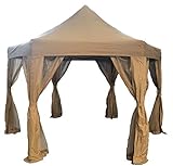 KEXMY Garden Classics® HORWOOD GARDEN METAL FRAME POP UP FOLDING HEXAGONAL GAZEBO BEIGE FABRIC 3.6M X 3M WITH NET CURTAINS