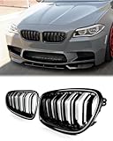 MAGICKIT F10 Front Radiator Grilles Compatible with BMW 5 Series F10 F11 F18 M5 528i 535i 550i 2010-2016 Dual Slats Glossy Black Kidney Grill