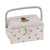 Hobby Gift Sewing Box, Wood/Fabric, Embroidered Bee, Medium