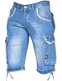 Men's Basic Cargo Bermuda Shorts - Baggy Three Quarter Knee-Length Jeans Light Wash 34W