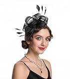 Sinamay Flower Feather Headband Fascinator Wedding Headwear Ladies Race Royal Ascot Pillbox Wedding Cocktail Tea Party Derby Hat for Women（B4-Black）
