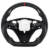 Acclcors Handcrafted Real Carbon Fiber Steering Wheel, Domed Flat-Bottomed Steering Wheel with Red Centreline, Perforated Leather Grip for BMW M Sport 1/3 Serie M3 E88 E90 E91 E92 E93 2005-2012