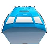 OutdoorMaster Pop Up 3-4 Person Beach Tent X-Large - Easy Setup, Portable Beach Shade Canopy Folding Sun Shelter with UPF 50+ UV Protection Removable Skylight Family Size (Blue)