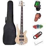 Electric Bass 5 String Full Size P Bass Starter Kit for Beginners Black with Concert Bag, Guitar Strap and Guitar Cable (DB-5S)