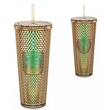 Starbucks Magic Kingdom 50th Anniversary Gold 24oz Studded Cold Cup Tumbler With Straw