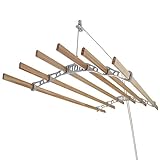 Monster Shop Clothes Airer Ceiling Pulley Maid Traditional Mounted Clothing Dryer 6 Lath Laundry Drying Rack Rail 1.5m White