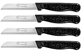 GGS Solingen Vegetable and Fruit Knife Set, Tomato and Steak Knives, Serrated, Dishwasher Safe, German Stainless Steel, Chef Kitchen Set (Black Set of 4)