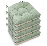 Casabella Chair pads - Dining Chairs Cushion - 4 Pc Cushions 45x45+8cm Non Slip Backing Chairpads - Tufted Seat pads With Ties - Durable & Soft Cushions for Kitchen, Garden - Sage