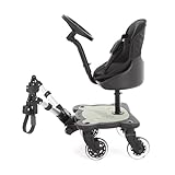 Roma X RHS 4 Rider Universal Buggy Board with Seat- LED Wheels, Patterned Seat, Fits 99% Prams, for Kids 1–6 Years (25kg), 4-Wheel Design, Toy Wheel, Sit Or Stand- Fern
