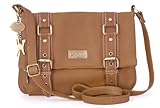 Catwalk Collection Handbags - Women's Leather Cross Body Bag - Medium Messenger Bag - Adjustable Shoulder Strap - Abbey Road - Tan
