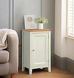 Hallowood Furniture Clifton Off White Small Cupboard with 2 Adjustable Shelves and 1 Door, Light Oak Top Wooden Shoe Cabinet for Hallway, Storage Unit for Living Room or Kitchen, Bathroom Furniture