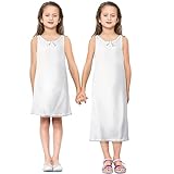 Toulite 2 Pcs Girls White Slip for Under Dresses Sleeveless Full Slip with Strap Lace Trim Tea and Knee Length Slips, White, 10