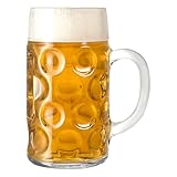 Chabrias Ltd German Beer Stein | 1 Litre / 2 Pint (44oz) Oktoberfest Beer Mug | Authentic Dimpled Glass Tankards | Made in Italy, Dishwasher Safe