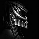 BANNESE Predator Motorcycle Helmet, Full Face Helmet Mask with Hair Braid And LED Light for Outdoor Riding Or Club Parties, And Cosplay Prop, DOT Certified,Thick Braids,XXL