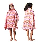 Dreamscene Kids Swim Changing Robe, Soft Absorbent Beach Poncho Towel Coloured Zigzag Print Hooded Towel For Boys & Girls Quick Dry Lightweight Swimming Towels - Multi