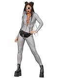 Smiffys Fever Miss Whiplash Disco Holographic Costume with Zip Up Catsuit, Fever Fancy Dress, Fever Dress Up Costumes