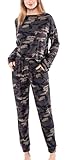 Awlsyj Women's Pajamas Lounge Sets 2 Piece Pjs Set Long Sleeve Sleepwear with Pockets (Army Green Camouflage, S)