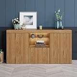 Panana Sideboard Modern Living Room Cupboard Unit Cabinet Furniture LxDxH 53.15x13.39x27.56'' Oak Color, Beige