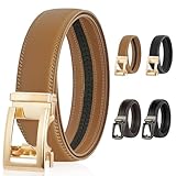 URAQT DiULi Women's Khaki Belt with Gold Automatic Buckle Adjustable Belt, Leather Ratchet Belt, Suitable for Formal Wear, Casual Pants, Jeans, Dresses, Suitable for All Occasions