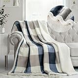 PU MEI Sherpa Fleece Throw Blanket Reversible Plush Fluffy Lattice Flannel Blankets for Sofa Couch Bed,59"x79",Grey-Blue
