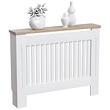 Vida Designs Arlington Radiator Cover White Modern Painted MDF Cabinet, Slats, Grill, Wood Top Shelf, Medium (H: 83.3 / W: 111 / D: 19 cm)