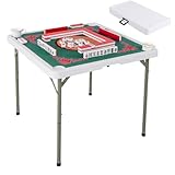 Maxmass 35’’ Folding Mahjong Table, 4 Player Card Tables with 4 Cup Holders, Removable Game Mat, Carrying Handle, Portable Square Domino Game Table for Mahjong Pokers Puzzles (Green+Red)