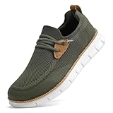 Men's Casual Sneakers Dress Shoes - Comfort Sneakers Mesh Knit Lightweight Breathable Formal Oxford Business Shoes Army Green