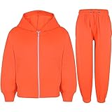 A2Z 4 Kids Plain Tracksuit Hoodie with Joggers Jogging Suit - Plain Tracksuit Neon Orange 9-10
