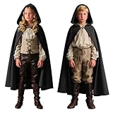 Medieval Cape Men's Hooded Cloak Renaissance Hooded Coat Witch Coat Halloween Costumes Hooded Cloak (Black, 110-130(4Y-8Y))