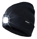 COTOP Unisex LED Headlamp Beanie Cap Men's Women Gift Winter Warm Beanie Hat Hands Free Lighted Beanie Cap for Dog Walking Night, Running, Camping,Hiking Black