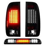 Tail Light + 3rd Brake Cargo Lamp for Ford F-250 F-350 F-450 F-550 Super Duty 1999-2007, Only Fits Styleside Fleetside, Third Center High Mount Stop Light Rear LED Taillight