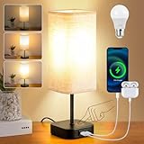 Table-Lamp-Bedside-Touch-Control-Dimmable-Charging-Rechargeable USB A+C Charger Ports 3-Way Dimmer Linen Fabric Shade Lamps LED Tables Lampe Reading Night Modern Lights Bedroom Living Bed Side Lounge