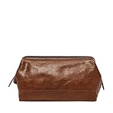 Fossil Men's Leather Travel Toiletry Bag Shave Dopp Kit, Cognac, One Size