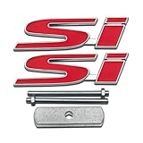 2pcs 3D Chrome Red Metal Si Logo Front Grille Emblem + Car Lid Sport Badge for Civic
