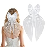 BOHUIZ Hair Bow Veils for Brides, Large Bridal Pearl Hair Pins Wedding Accessories Bachelorette Party Decorations Short Veils for Bridal Bridesmaid Gift