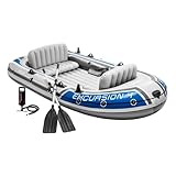 Intex Excursion Inflatable Boat Set with Aluminium Oars and Pump, 4 Person, Grey