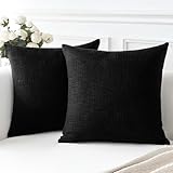 Artscope Black Cushion Covers Set of 2 Linen Decorative Square Pillowcases Pillow Covers 55x55cm for Home Decor Sofa Bedroom Car (Black, 22x22)