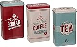 Almineez Retro Set of 3 Stainless Steel Tea Coffee Sugar Jar Canisters Kitchen Container Tins Storage Organiser Set Air Tight Vintage Design