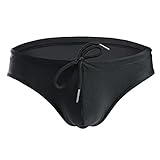 Summer Code Mens Solid Swim Briefs Drawstring Bikini Sport Swimsuit Black