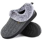 HomeTop Women's Cable Knit Slippers Breathable Warm Comfy Non-slip Indoor Outdoor House Shoes with Fuzzy Collar Grey, 5-6 UK