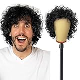 UILYNIU Black Curly Wig for Men Women, Men’s Brown Hair Wig Fancy Dress Accessory, Mens Afro Wig, 60s 70s 80s Party Wigs for Men, Disco Wig Pop Hippy Wigs for Men, Rock Wigs for Men Costume (Black)