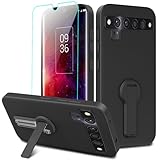 Nijiadi Case for TCL 10 Pro with Glass Screen Protector, 360° Rotatable Folding Kickstand, Silicone TPU Shockproof Protective Cover, Black