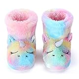 Girls Booties Unicorn Kids Slippers Boots Rainbow with Colorful Warm Plush Fluffy Ankle Booties,Pink,10/11 UK Child