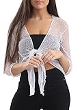 Love My Fashions® Women’s Fish Net Knitted Tie Up Bolero Shrug Top Ladies 3/4 Sleeve One Size Fits All White