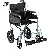 Days Lightweight Wheelchair for Adults, Escape Folding Wheelchairs, Compact Wheel Chair with Adjustable Footrests, Attendant Propelled, Padded Seat - Standard, Blue