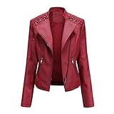 YYNUDA Women's Stylish Faux Leather Jacket Zip Up Moto Biker Classic Short Jacket Coat Red L