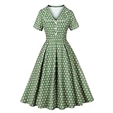 Wellwits Women's Polka Dots 1950s Vintage Blazer Cocktail Dress Xmas Green Pink S