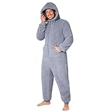 CityComfort Adult Onesie for Men Teenagers - Cosy Nightwear Hooded Fluffy Fleece Onesies For Men M-3XL Lounge Wear - Gifts for Him (Grey, L)