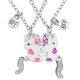 Lusofie 1Pair Bff Necklace for 2 Best Friend Cat Pendant Friendship Necklace Matching Necklaces for Women Birthday Gift(Pink & Purple, 2Pcs)